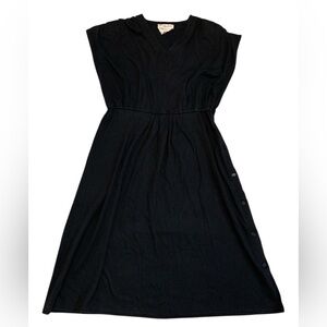 VINTAGE Holt Renfrew Black Cotton Blend A-Line Midi Dress Cap Sleeve Size 12